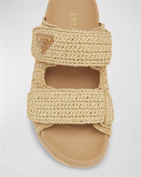 Prada Fussbett Raffia Dual Buckle Slide Sandals 